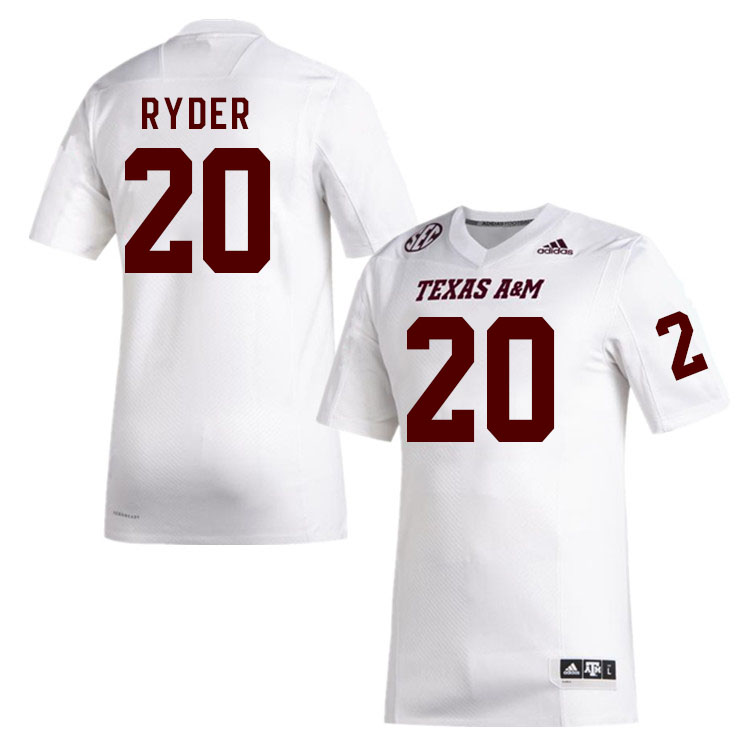 Men #20 Johnny Ryder Texas A&M Aggies College Football Jerseys Stitched Sale-White - Click Image to Close